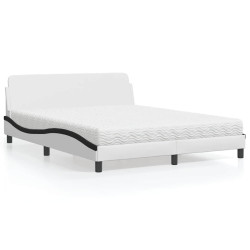 Cama com colchão dover 160x200 cm couro artificial preto e branco