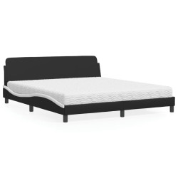 Cama com colchão dover 180x200 cm couro artificial preto e branco