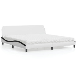 Cama com colchão dover 200x200 cm couro artificial preto e branco