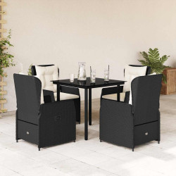 5 Pcs conjunto de jantar p/ jardim c/ almofadões vime PE preto