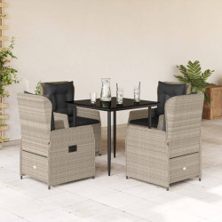 5 Pcs conjunto de jantar p/ jardim c/ almofadões cinzento claro