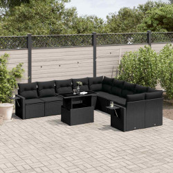 11 Pcs conjunto sofás de jardim c/ almofadões vime PE preto