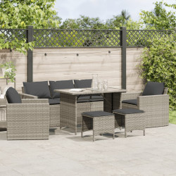 6 Pcs conj. sofás jardim com almofadões vime PE cinzento-claro