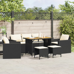6 Pcs conjunto sofás de jardim c/ almofadões vime PE preto