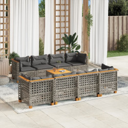9 Pcs conjunto sofás p/ jardim com almofadões vime PE cinzento