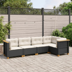 5 Pcs conjunto sofás de jardim com almofadões vime PE preto