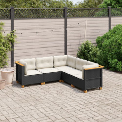 5 Pcs conjunto sofás de jardim com almofadões vime PE preto