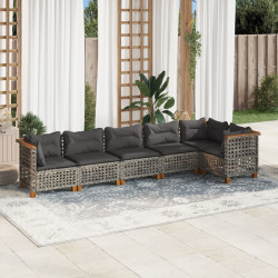 6 Pcs conjunto sofás de jardim com almofadões vime cinzento