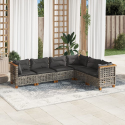 6 Pcs conjunto sofás de jardim com almofadões vime cinzento