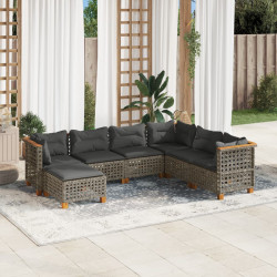 7 Pcs conjunto sofás p/ jardim c/ almofadões vime PE cinzento