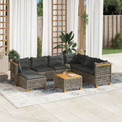 8 Pcs conjunto sofás de jardim c/ almofadões vime PE cinzento