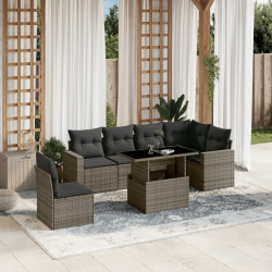 7 Pcs conjunto sofás p/ jardim c/ almofadões vime PE cinzento
