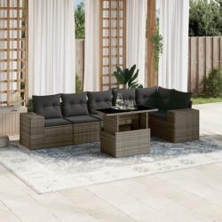 7 Pcs conjunto sofás p/ jardim c/ almofadões vime PE cinzento