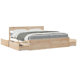 Cama com gavetas e colchão 200x200 cm madeira de pinho maciça