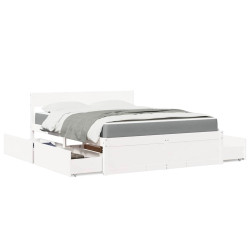 Cama com gavetas e colchão 140x200 cm pinho maciço branco