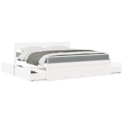 Cama com gavetas e colchão 180x200 cm pinho maciço branco