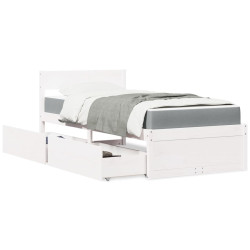 Cama com gavetas e colchão 90x200 cm pinho maciço branco