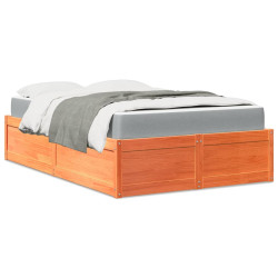 Cama com colchão 140x190 cm pinho maciço castanho-mel