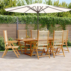 7 Pcs conj. jantar p/ jardim polipropileno/madeira maciça bege