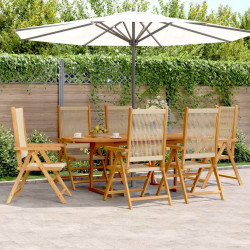 7 Pcs conj. jantar p/ jardim polipropileno/madeira maciça bege