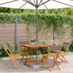5 Pcs conj. jantar p/ jardim polipropileno/madeira maciça cinza