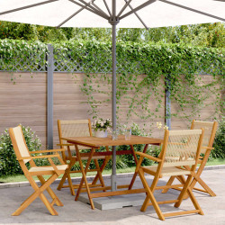 5 Pcs conj. jantar p/ jardim polipropileno/madeira maciça bege