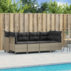 5 Pcs conj. sofás jardim c/ almofadões vime PE cinzento-claro