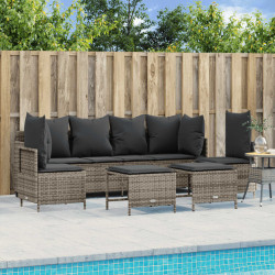 5 Pcs conjunto sofás de jardim c/ almofadões vime PE cinzento