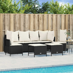 5 Pcs conjunto sofás de jardim com almofadões vime PE preto