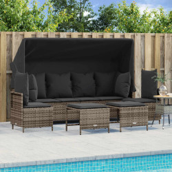 5 Pcs conjunto sofás de jardim c/ almofadões vime PE cinzento