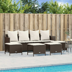 5 Pcs conjunto sofás p/ jardim c/ almofadões vime PE castanho