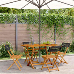 Cadeiras jardim dobráveis 4 pcs vime PE/madeira maciça preto