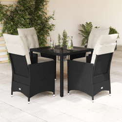 5 Pcs conjunto de jantar p/ jardim c/ almofadões vime PE preto