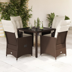 5 Pcs conjunto jantar p/ jardim c/ almofadões vime PE castanho
