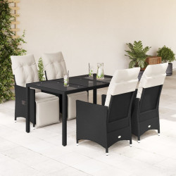 5 Pcs conjunto de jantar p/ jardim c/ almofadões vime PE preto