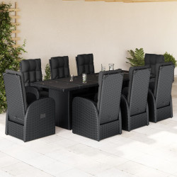9 Pcs conjunto de jantar p/ jardim c/ almofadões vime PE preto