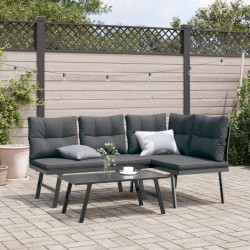 3 Pcs bancos de jardim com almofadões aço revestido a pó preto