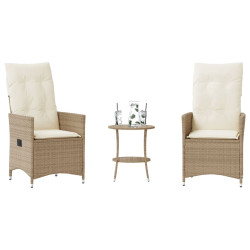 3 Pcs conjunto bistrô com almofadões vime PE bege
