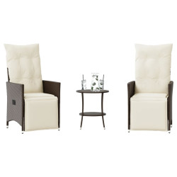 3 Pcs conjunto bistrô com almofadões vime PE castanho