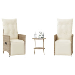 3 Pcs conjunto bistrô com almofadões vime PE bege