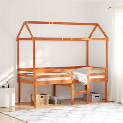 Cama alta com telhado 90x190 cm pinho maciço castanho-mel