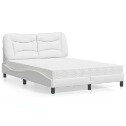 Cama com colchão hvar 140x190 cm couro artificial branco