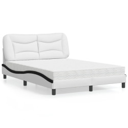 Cama com colchão hvar 140x200 cm couro artificial preto e branco
