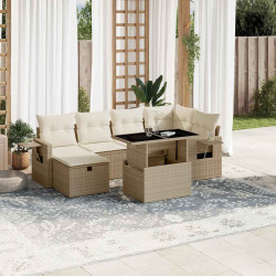 7 Pcs conjunto de sofás p/ jardim com almofadões vime PE bege