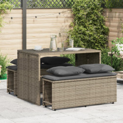 3 Pcs conjunto de jantar p/ jardim c/ almofadões vime PE cinza