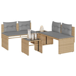4 Pcs conjunto de sofás para jardim c/ almofadões vime PE bege