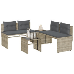 4 Pcs conj. sofás jardim c/ almofadões vime PE cinzento-claro