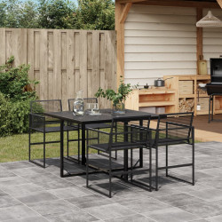 5 Pcs conjunto de jantar p/ jardim vime PE preto