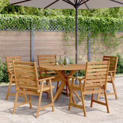 6 Pcs conjunto de jantar para jardim madeira de acácia maciça
