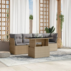 5 Pcs conjunto de sofás p/ jardim com almofadões vime PE bege